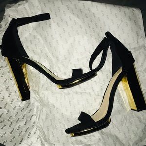 Charlotte Russe Black and Gold Ankle Strap Zipper High Heel Stripper